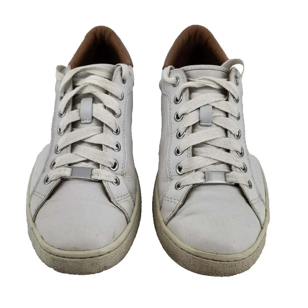 UGG South Bay Low Sneaker Women Size 10 White Leather Suede Tan Trim Good‎